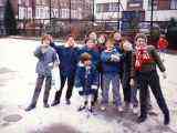 Hazel and class1 on snowy icy playground