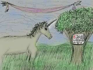 A unicorn at a tree with a psalm verse